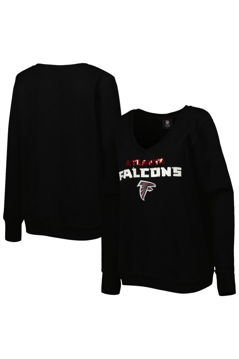Women's Cuce Black Atlanta Falcons Sequin Logo V-Neck Pullover Sweatshirt, Main, color, Black