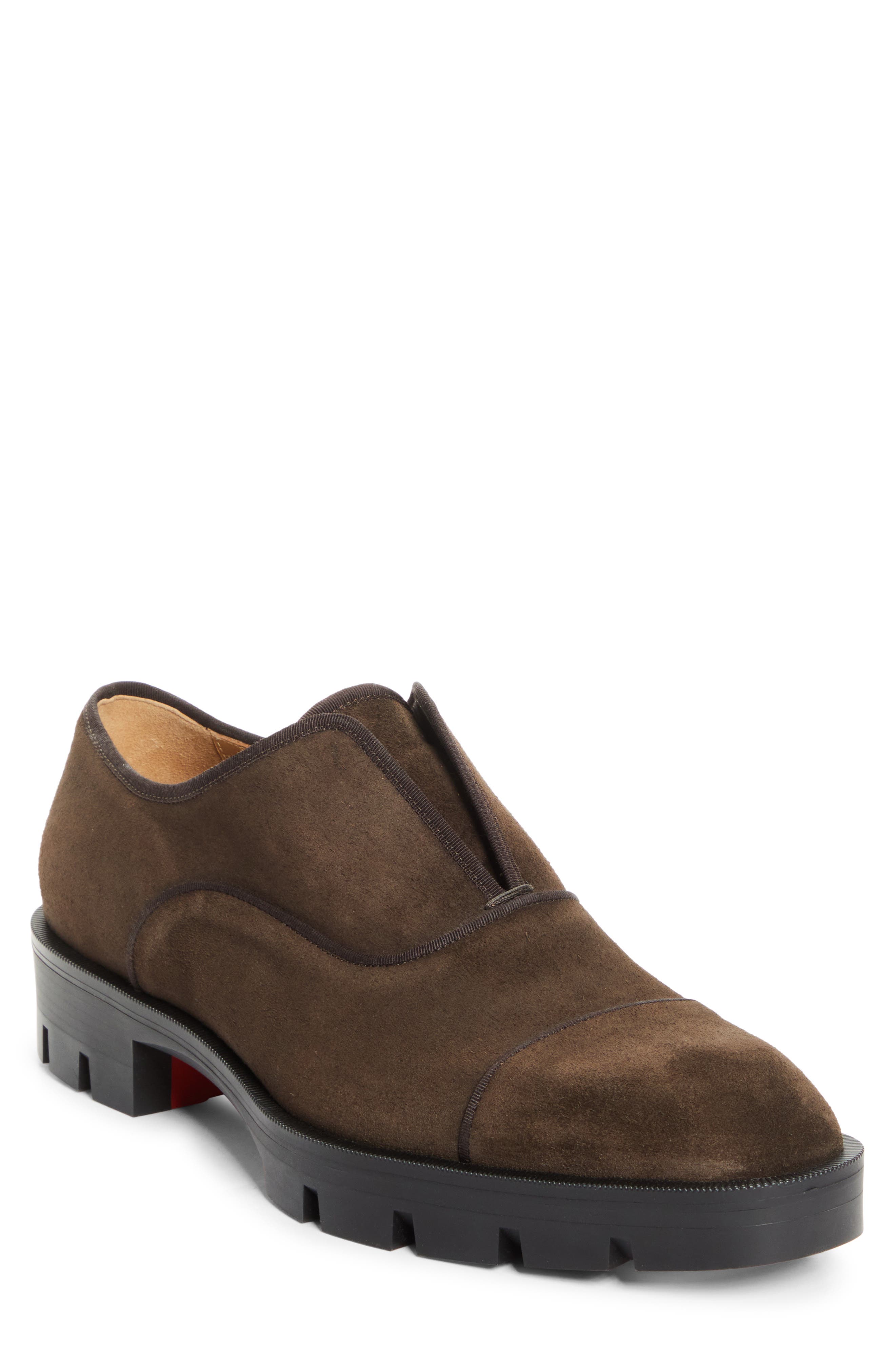 Christian Louboutin Alpha Lion Cap Toe Slip-On, Main, color, Cafe
