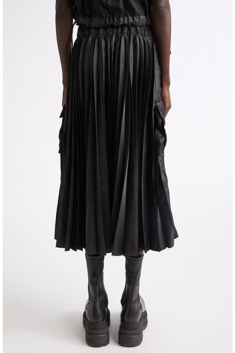 Nylon Twill Midi Skirt, Alternate, color, BLACK