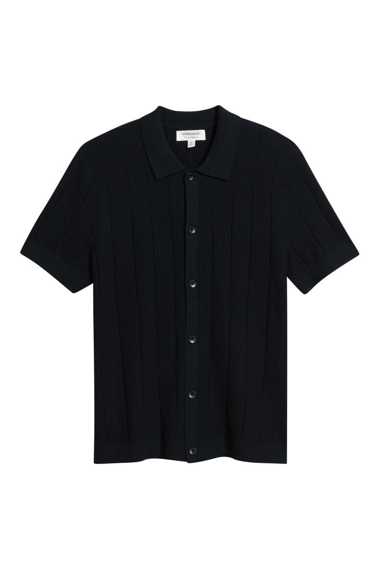 Cotton & Cashmere Short Sleeve Cardigan, Alternate, color, NAVY NIGHT MARL