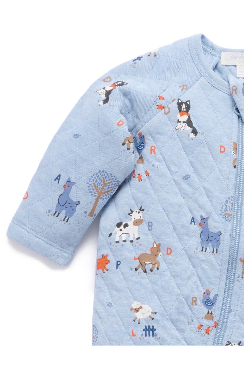 Purebaby Quilted Coverall Onsie, Alternate, color, Farm Alphabet Print