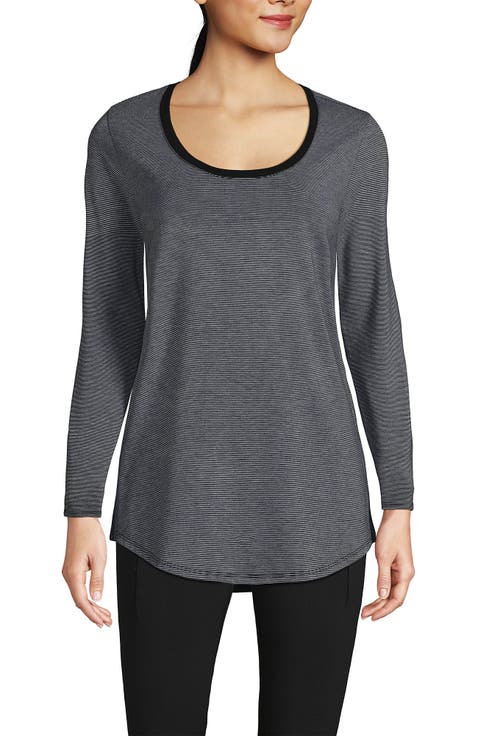 Plus Size Long Sleeve Power Performance Scoop Neck Curved Hem Tunic Tee