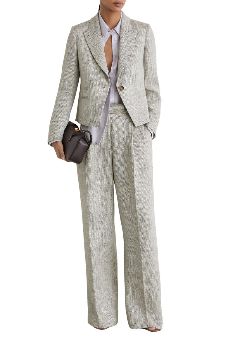 Ezra Herringbone Cropped Blazer, Alternate, color, NEUTRAL