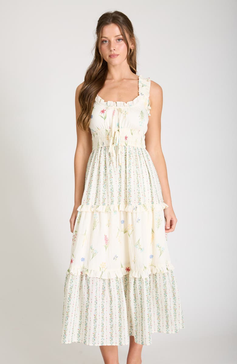 Blu Pepper Print Sleeveless Tiered Maxi Dress, Alternate, color, Ivory Multi