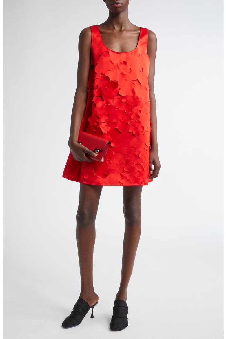 Floral Cutout Duchesse Satin Mindress, Alternate, color, RED
