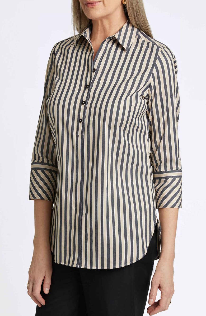 Foxcroft Madison Stripe Stretch Cotton Blend Top, Alternate, color, Black/ Neutral