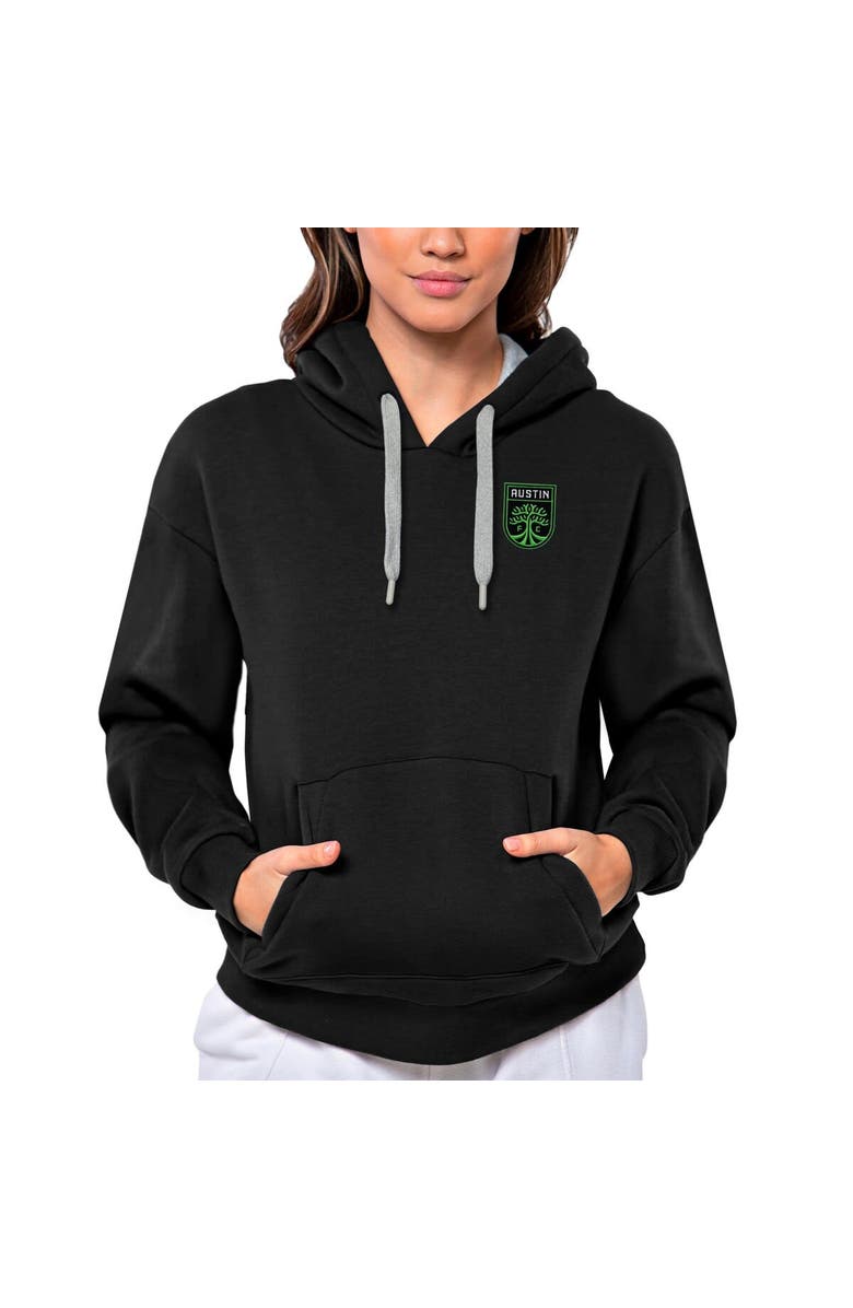 ANTIGUA Women's Antigua Black Austin FC Team Logo Victory Pullover Hoodie, Main, color,