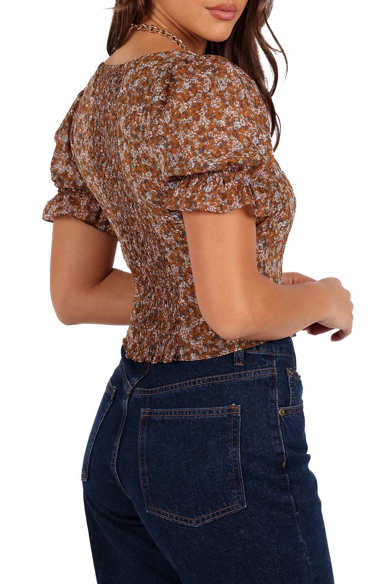 Petal & Pup Lucie Puff Sleeve Crop Top, Alternate, color, Camel