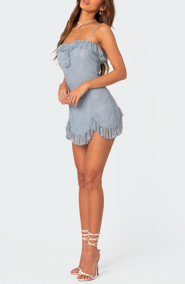 EDIKTED Fairy Girl Ruffle Lace Sleeveless Minidress, Alternate, color, Blue