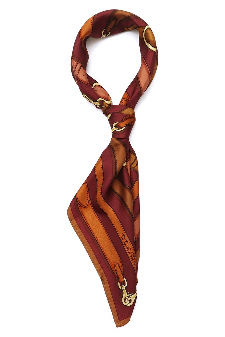 Multi Belt Print Silk Square Scarf, Alternate, color, DARK WINE/ MULTI