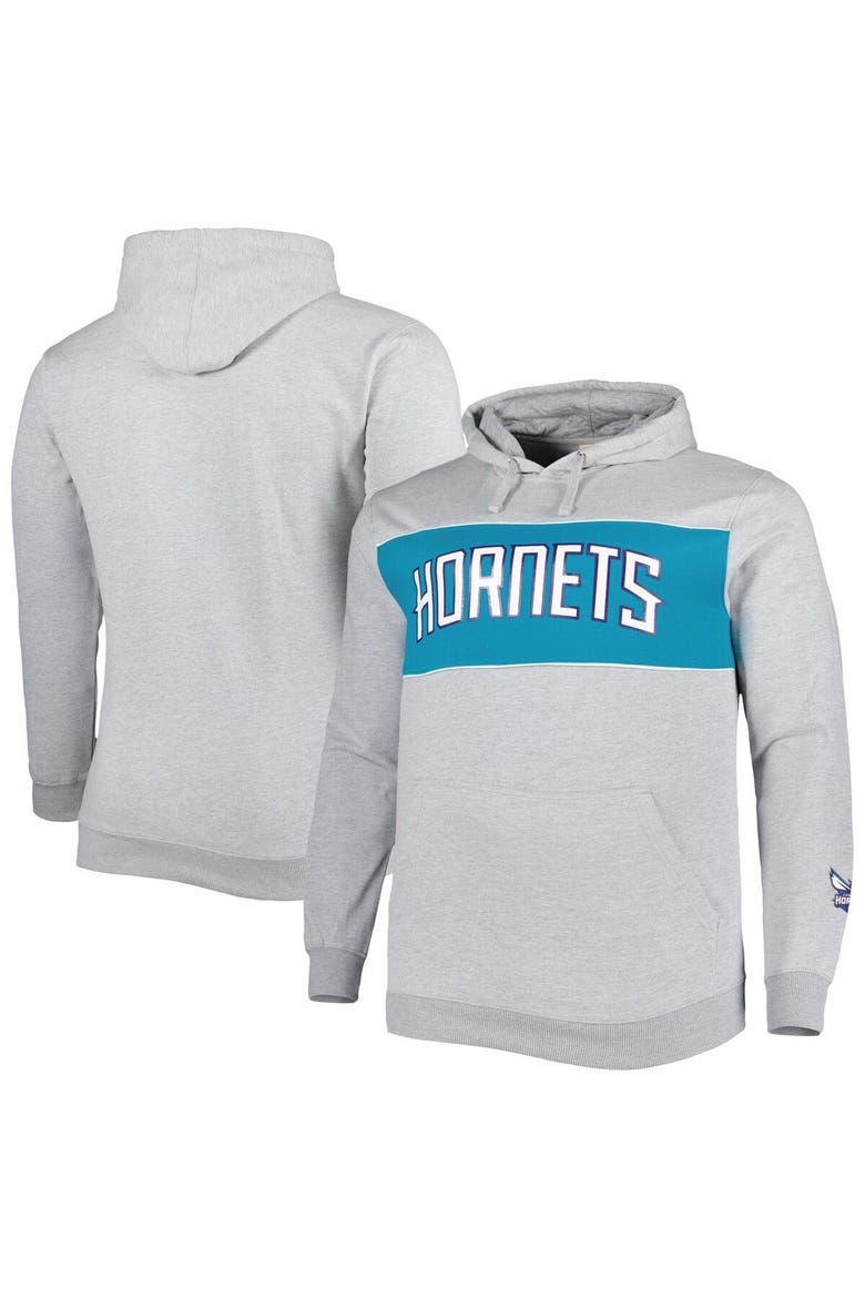 Men's Fanatics Branded Heather Gray Charlotte Hornets Big & Tall Wordmark Pullover Hoodie, Main, color, Heather Gray