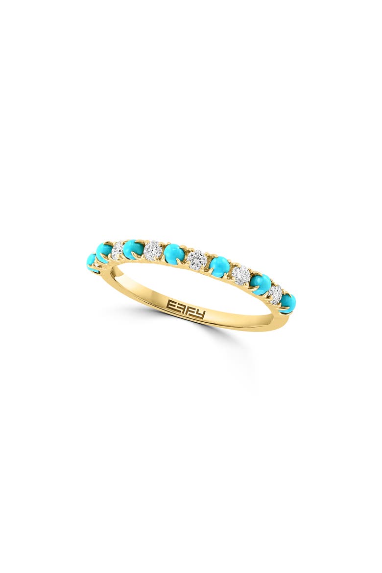 14K Yellow Gold Turquoise & Diamond Ring - 0.20 ctw., Main, color, MULTI/ GOLD