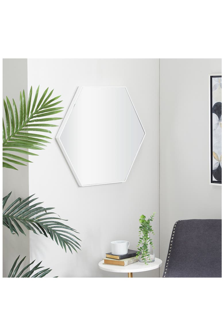 White Wood Hexagon Wall Mirror, Alternate, color, WHITE
