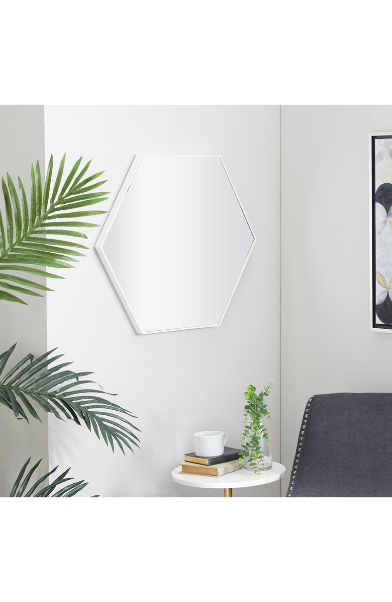 VIVIAN LUNE HOME White Wood Hexagon Wall Mirror, Alternate, color,