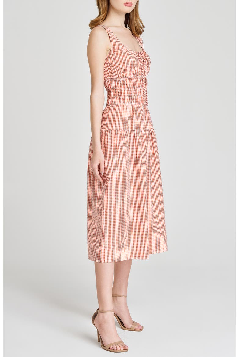 x Styled by COCO! Nina Smock Waist Seersucker Midi Dress, Alternate, color, CLAY SEERSUCKER