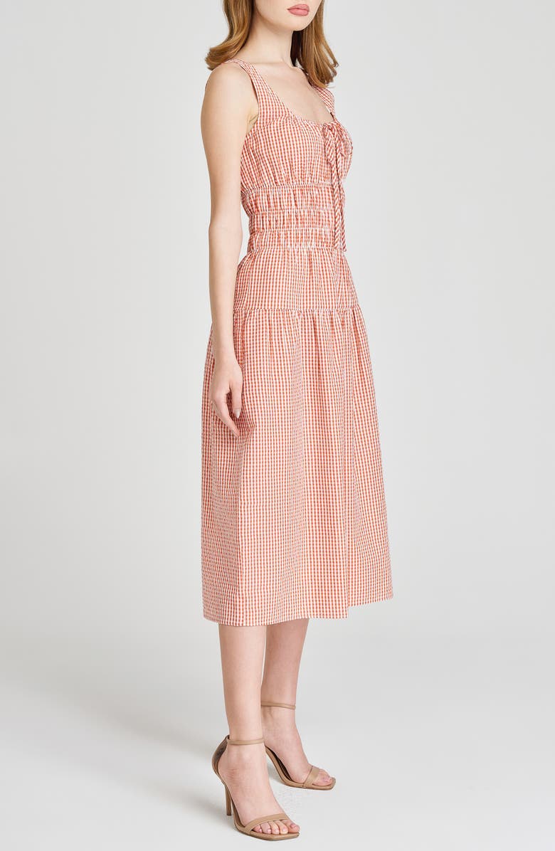WAYF x Styled by COCO! Nina Smock Waist Seersucker Midi Dress, Alternate, color, Clay Seersucker