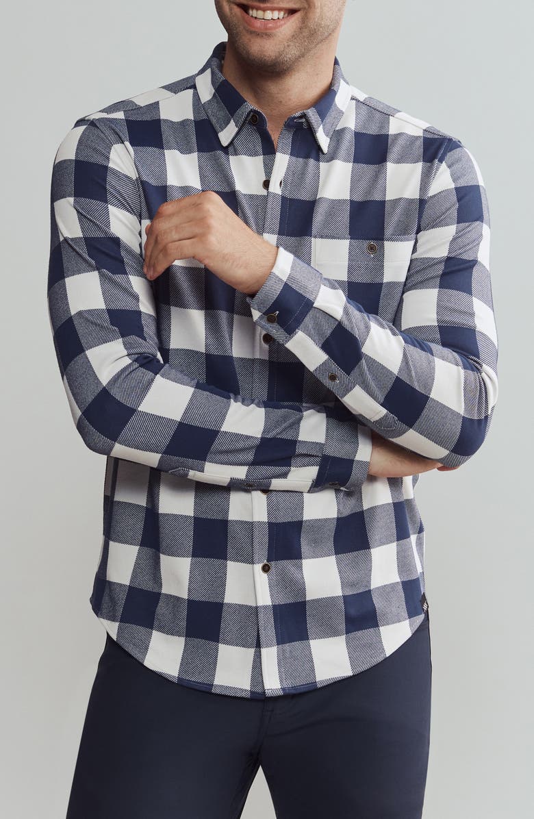 Rhone Hardy Check Flannel Button-Up Shirt, Main, color, Sleet Gray Buffalo Check