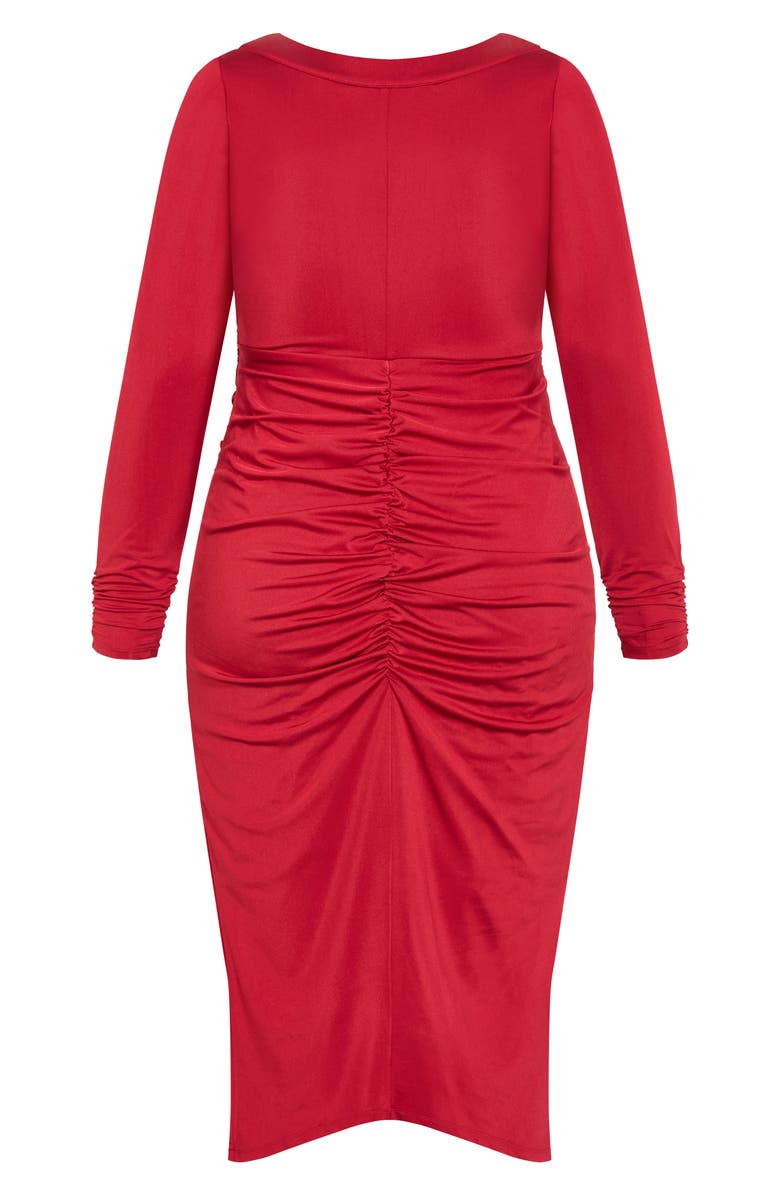 City Chic Marissa Ruched Long Sleeve Midi Dress, Alternate, color, Cherry