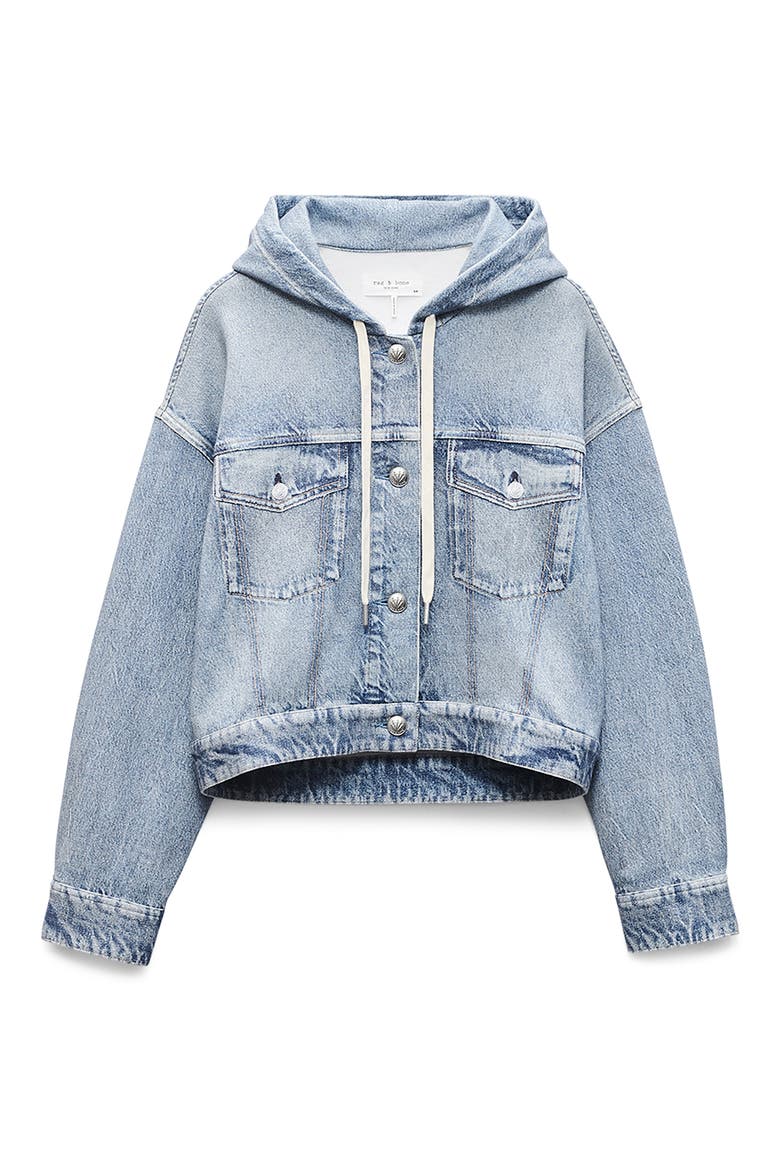 rb Miramar Hooded Trompe l'Oeil Faux Denim Terry Trucker Jacket, Alternate, color, CONEY