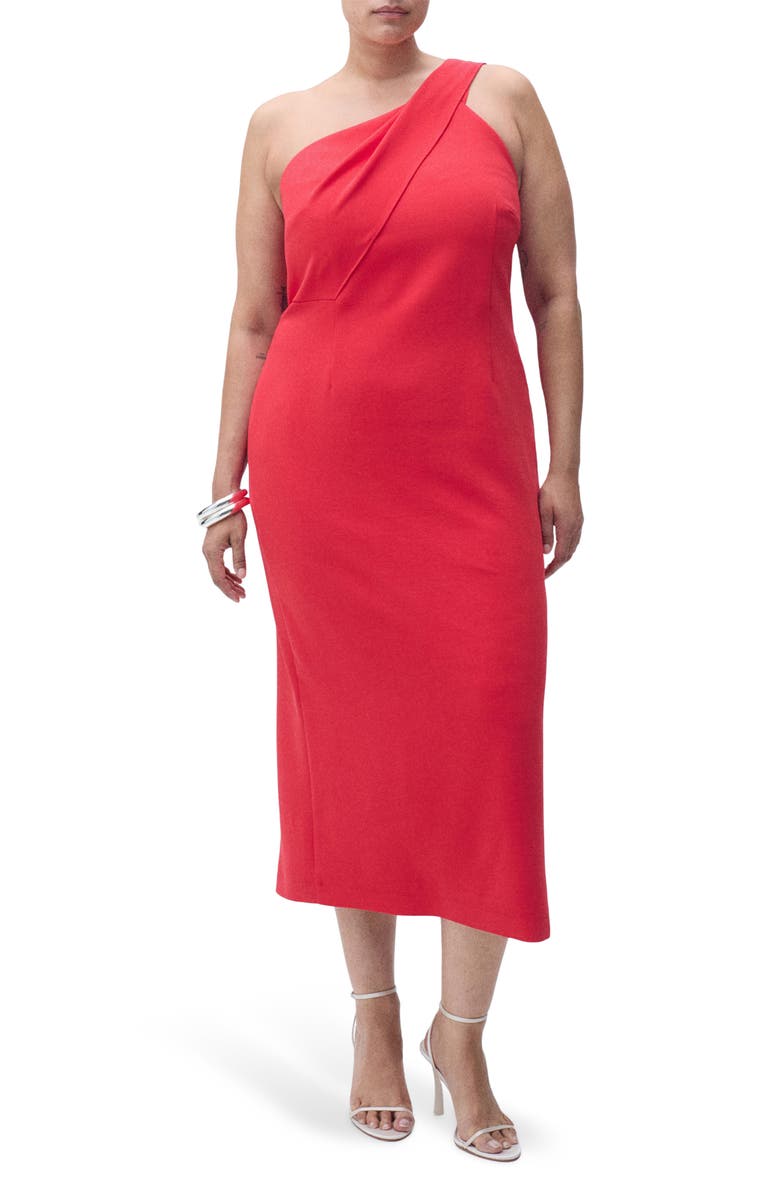 MANGO One-Shoulder Sheath Dress, Alternate, color, Red