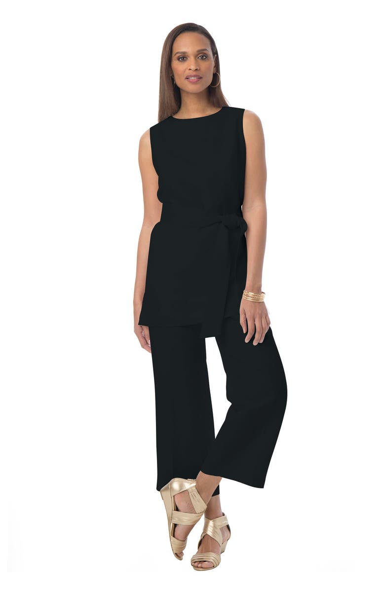 Jessica London 2-Piece Linen Capri Set, Main, color, Black