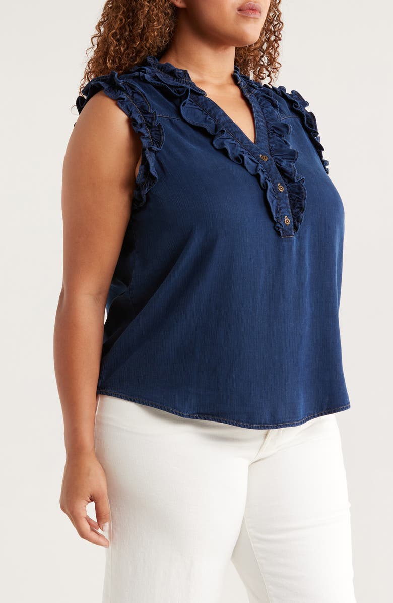 Wit & Wisdom Ruffle Trim Sleeveless Chambray Top, Alternate, color, Indigo