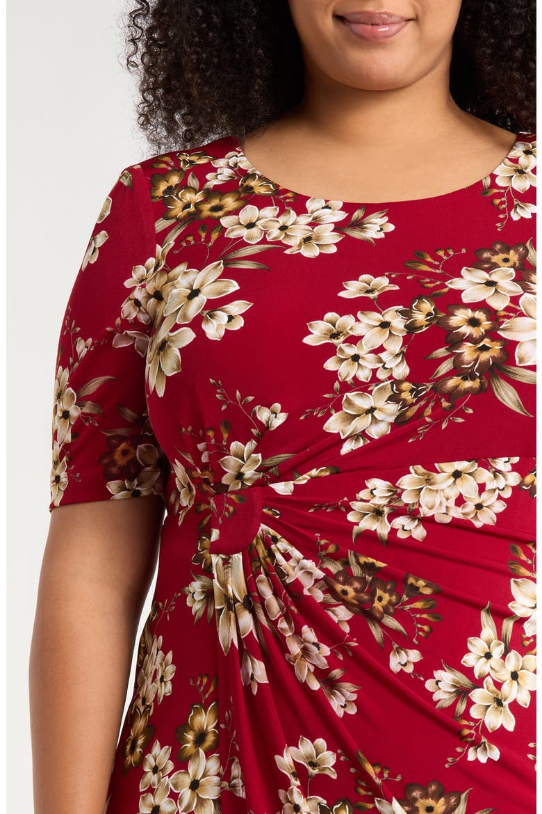 Floral Side Ruched Faux Wrap Dress, Alternate, color, CRIMSON