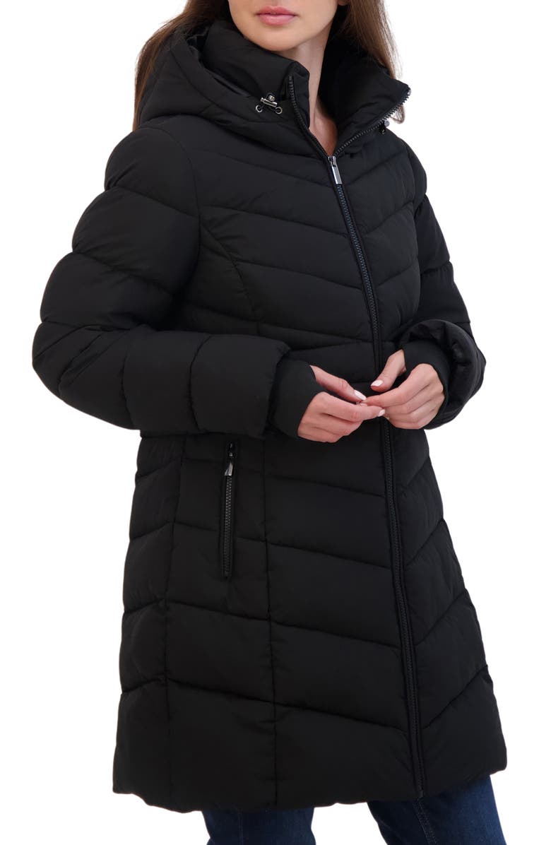 Sebby Water Resistant Hooded Long Puffer Jacket, Alternate, color, Black