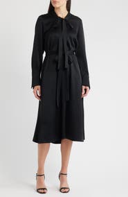 KOBI HALPERIN Bambi Tie Waist Long Sleeve Satin Dress