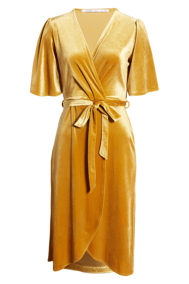 Velvet Faux Wrap Dress, Alternate, color, GOLD