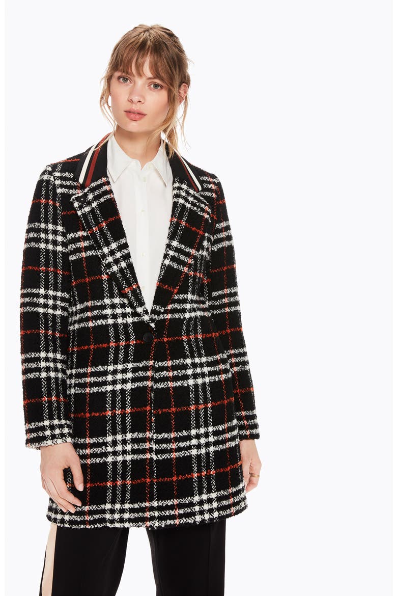 Bonded Wool Blend Jacket, Alternate, color, BLACK AND RED PLAID