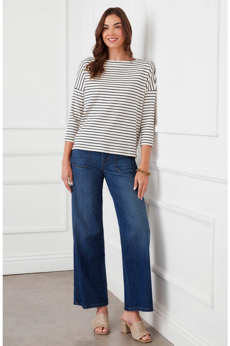 Stripe Boat Neck Top, Alternate, color, CREAM W/ NAVY
