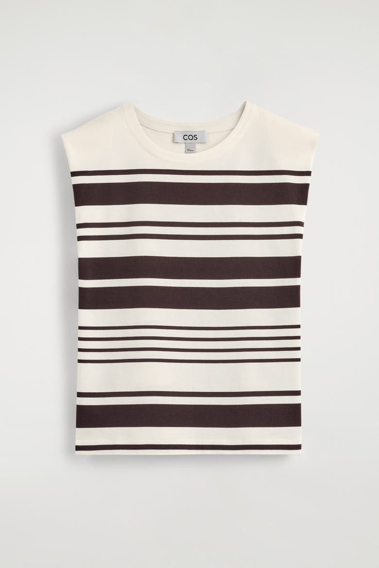Folded-shoulder Cotton-jersey Tank Top, Alternate, color, WHITE / BROWN / STRIPED