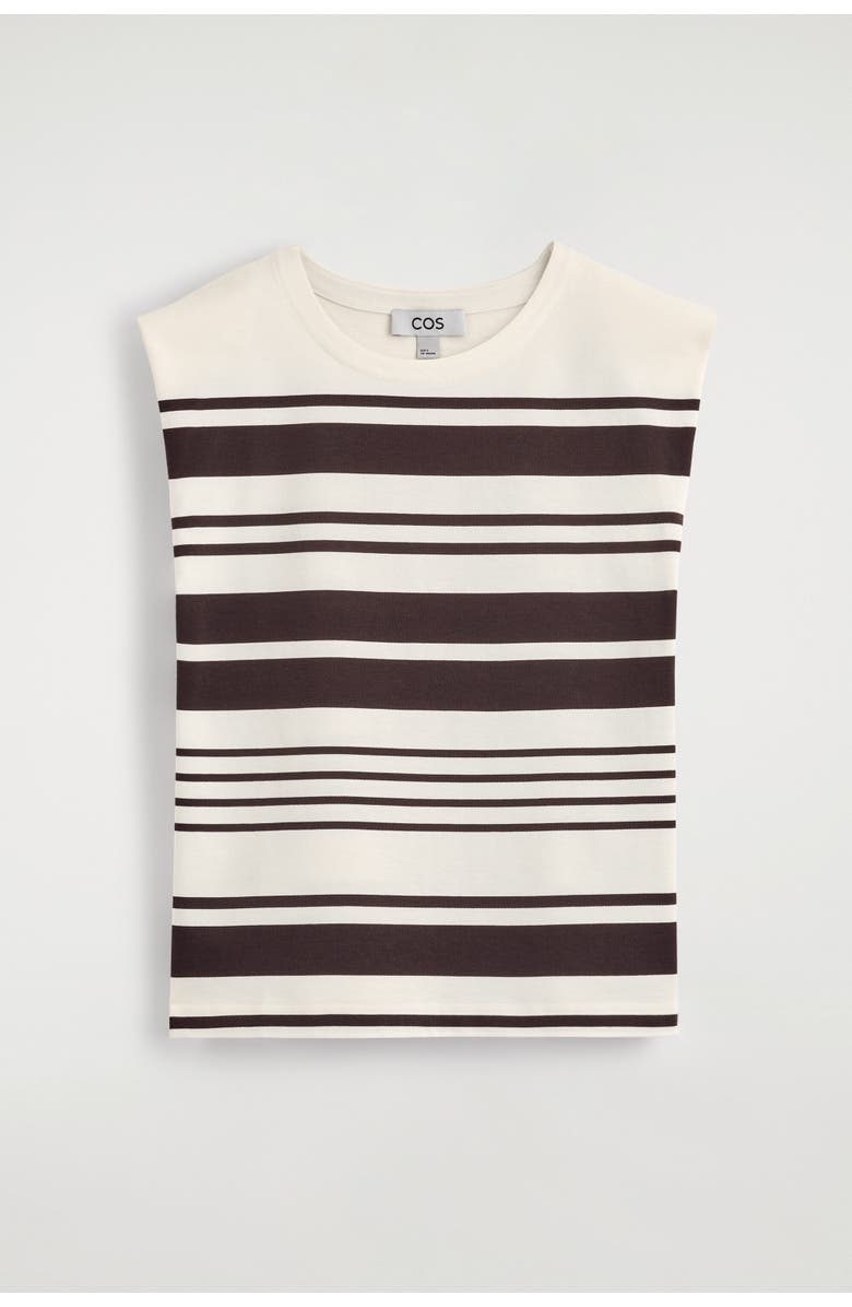 COS Folded-shoulder Cotton-jersey Tank Top, Alternate, color, White / Brown / Striped