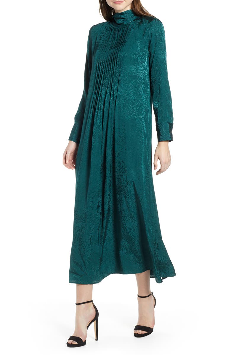 Topshop Jacquard Pintuck Satin Midi Dress, Main, color, 