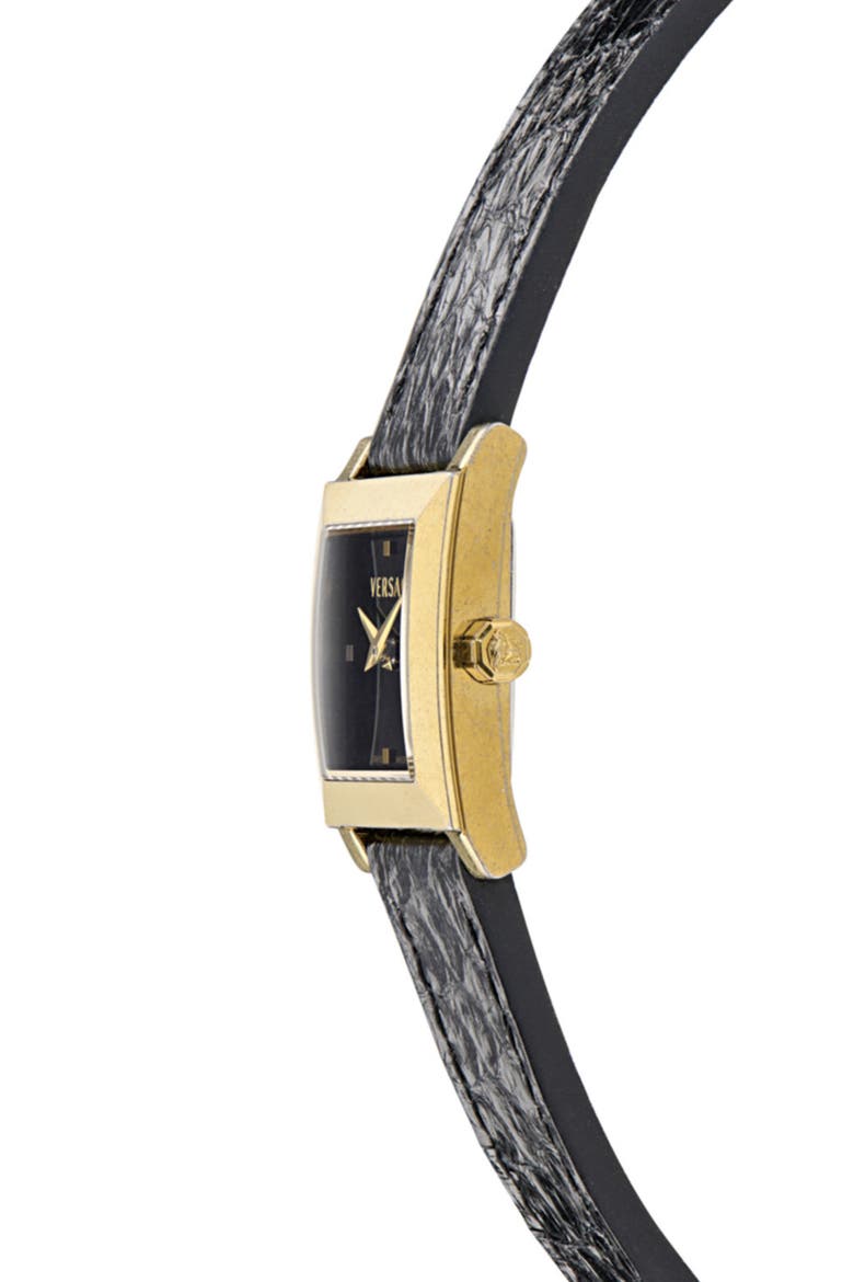 Mosaic Square Leather Strap Watch, 22mm, Alternate, color, IP YELLOW GOLD