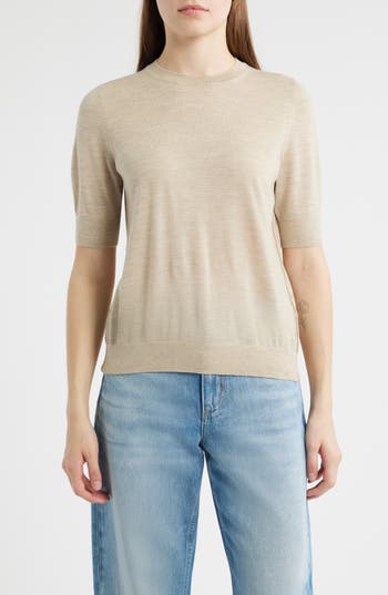 Hugo Boss Boss Farbella Short Sleeve Virgin Wool Sweater In Lt Bge