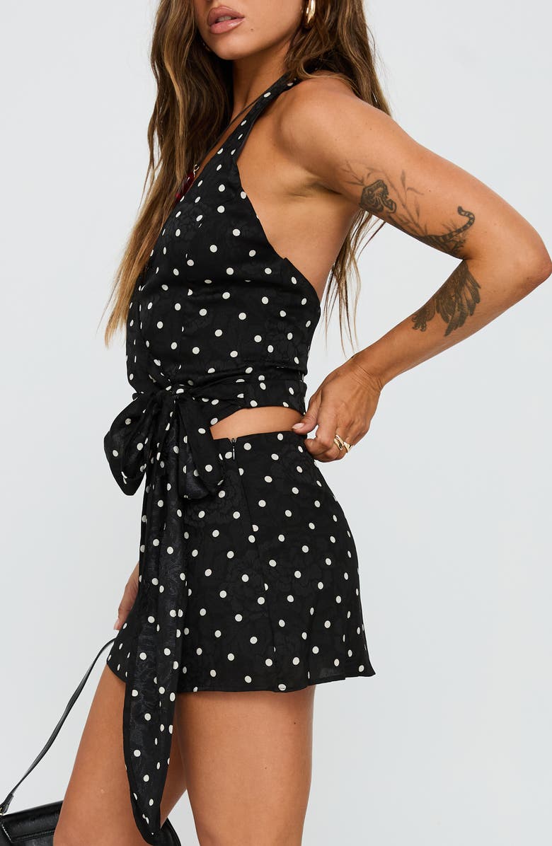 Princess Polly Beffanie Wrap Halter Top & Skort Set, Alternate, color, Black Polka Dot