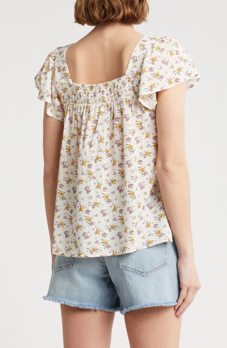 Lucky Brand Floral Smocked Top, Alternate, color, Cream Multi