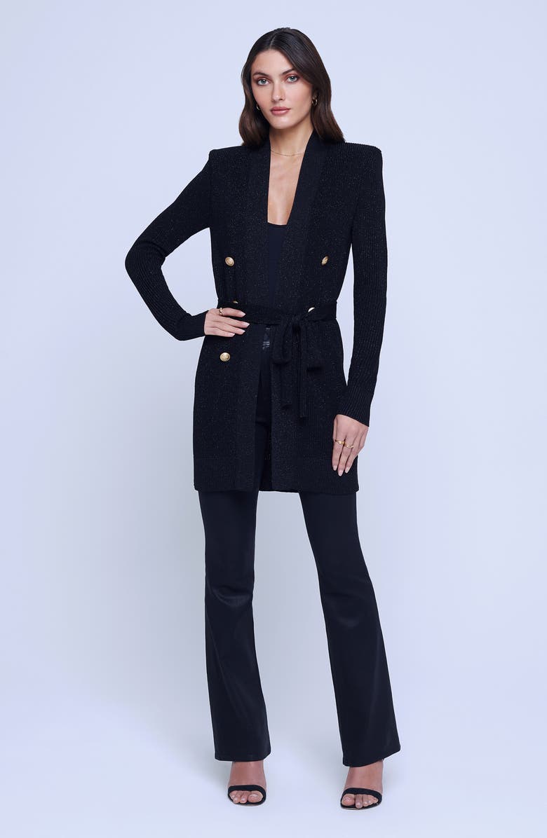 L'AGENCE Noe Metallic Double Breasted Rib Cardigan, Alternate, color,