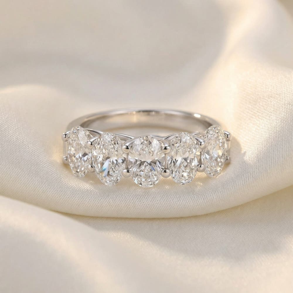 Женские аксессуары Bliss Diamond 3Ct Oval Shape Diamond Five Stone Wedding Ring 14k Gold Lab Grown — фото 2