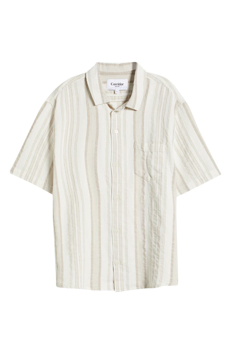 Corridor Bari Stripe Linen & Cotton Camp Shirt, Alternate, color, Natural