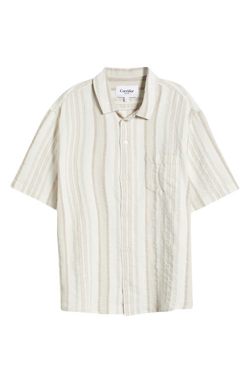 Corridor Bari Stripe Linen & Cotton Camp Shirt In Brown