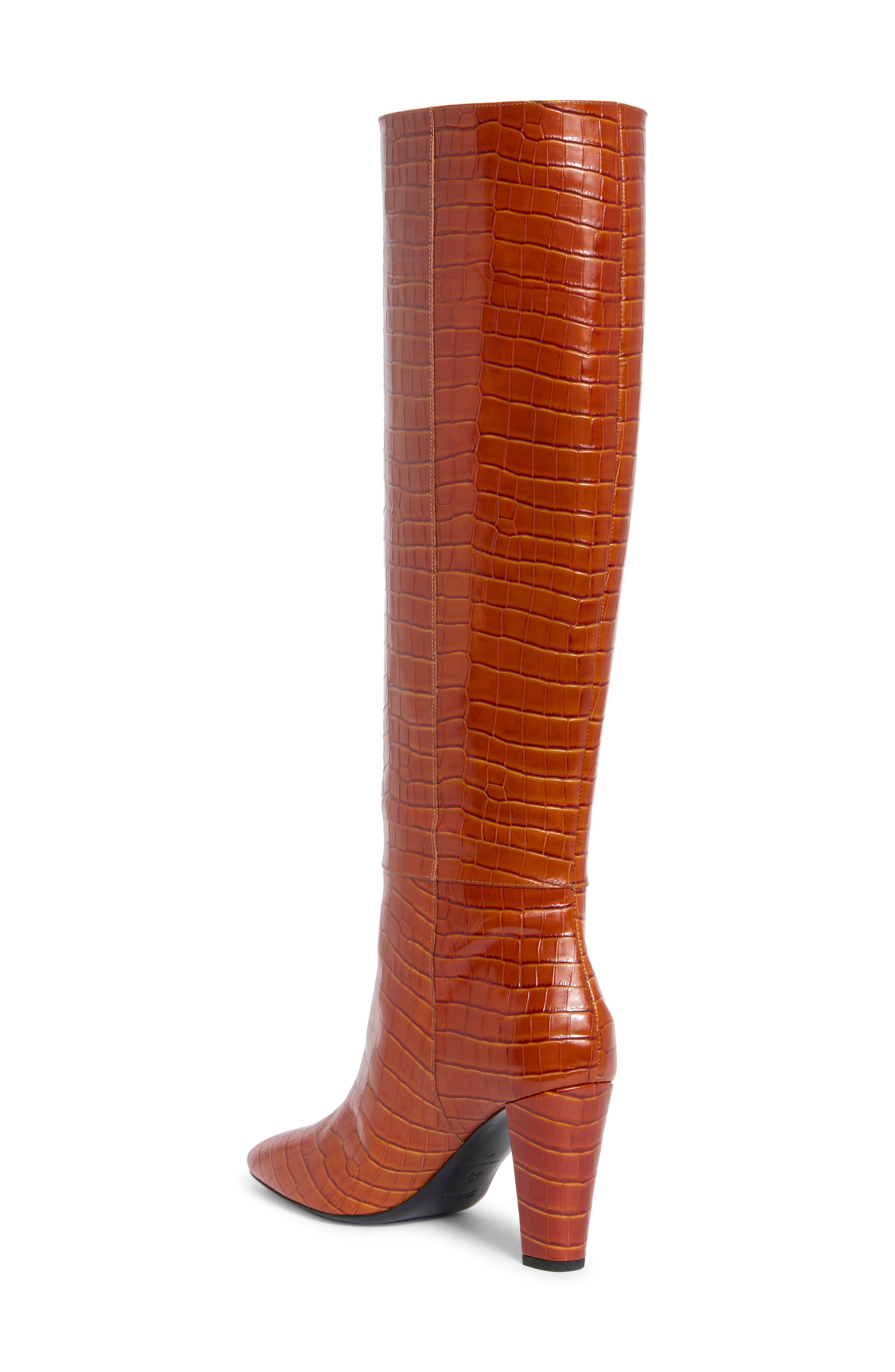 Longchamp Cros Embossed Leather Knee High Boot, Alternate, color, Cognac