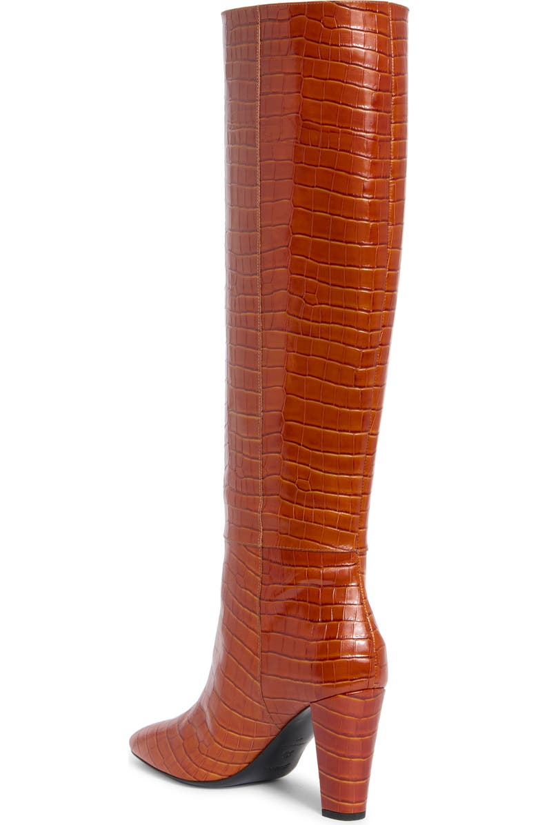 Longchamp Cros Embossed Leather Knee High Boot, Alternate, color, Cognac
