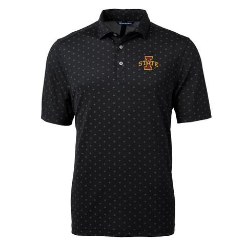 Men's Cutter & Buck Black Iowa State Cyclones Virtue Eco Pique Tile Print Polo