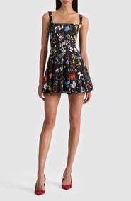 Alice + Olivia Veda Floral Pleated Stretch Cotton Minidress