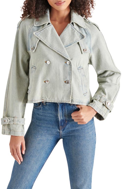 Steve Madden Sirus Crop Denim Trench Coat In Stone Blue