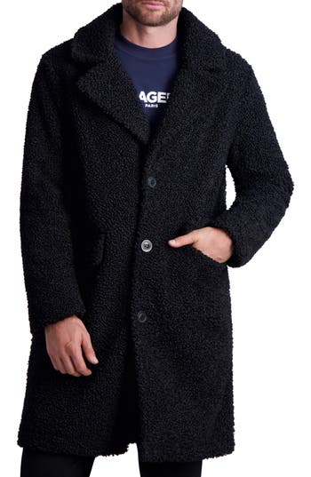 Karl Lagerfeld Wool Blend Double Breasted Topcoat In Black