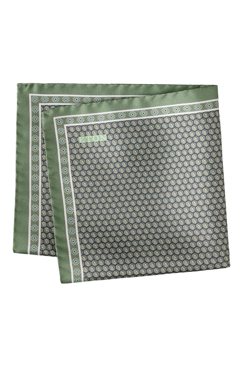 Geometric Silk Twill Pocket Square, Main, color, MEDIUM GREEN